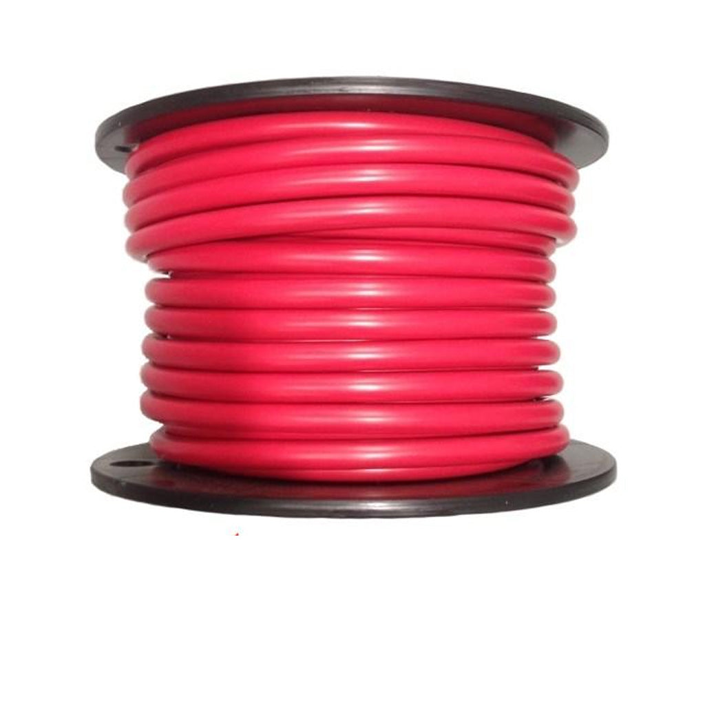 Spool of red cable on a white background