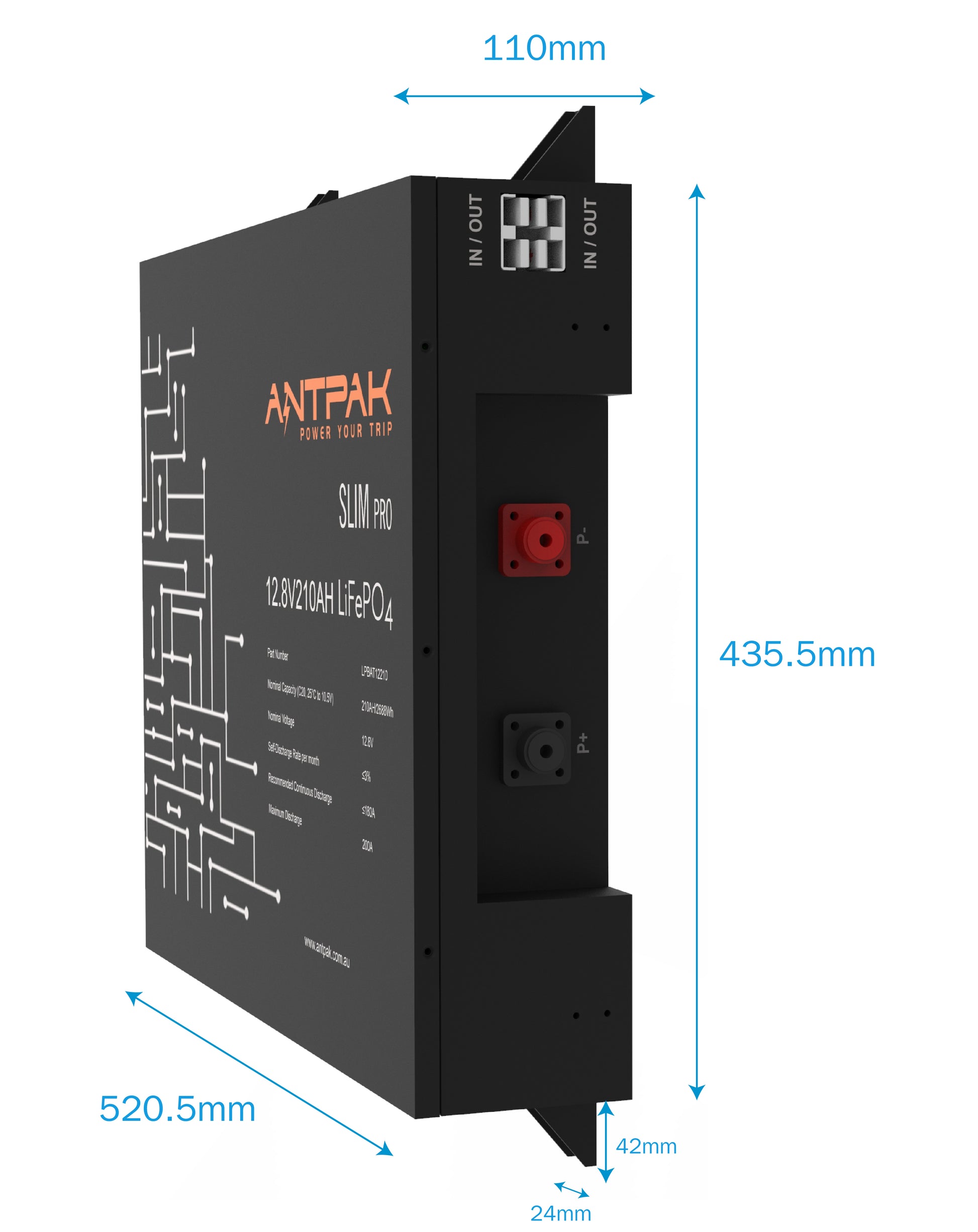 12.8V 210Ah Lithium Battery Dimension