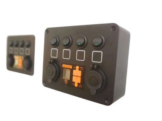 12V DC Power Panel Dual Battery Voltmeter 2X USB & 2X Ciga 4 Ways Surface Mount