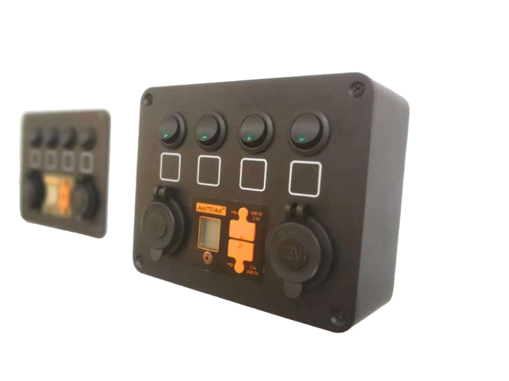 4-Switch 12V Power Panel with Dual Voltmeter & USB – Camperise