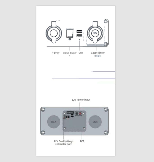 12V DC Power Panel – Dual Battery Voltmeter, 2x USB Ports, 2x Cigar Sockets, 15A Fuse – Aluminum Panel (4WD, Marine, Caravan) Installation diagram