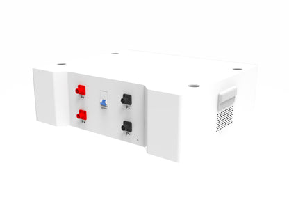 A white 51.2V 100AH battery with a digital display and several ports, labelled with the brand ANTPAK.