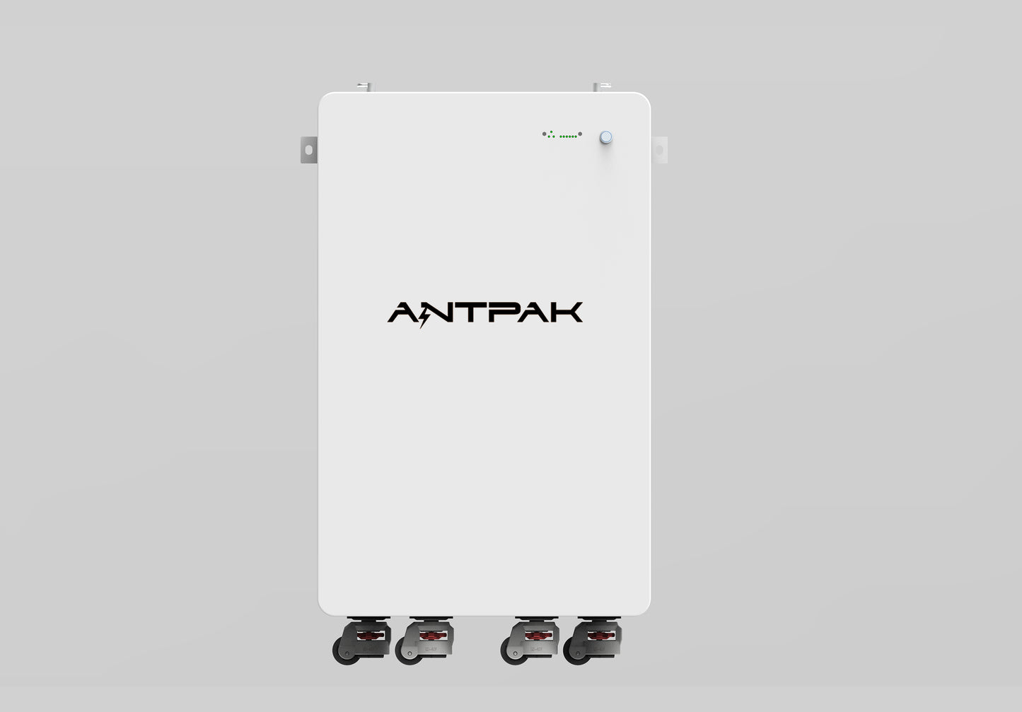 A white rectangular 52V 280Ah battery with the brand name ANTPAK on it, featuring a built-in battery management system and multiple connection ports.