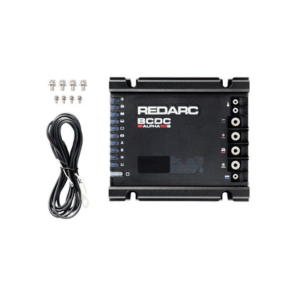 Redarc BCDC Alpha DC/DC converter with cable on a white background
