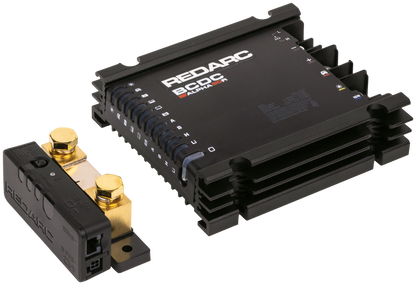 Black electronic device with 'Redarc' branding on a white background