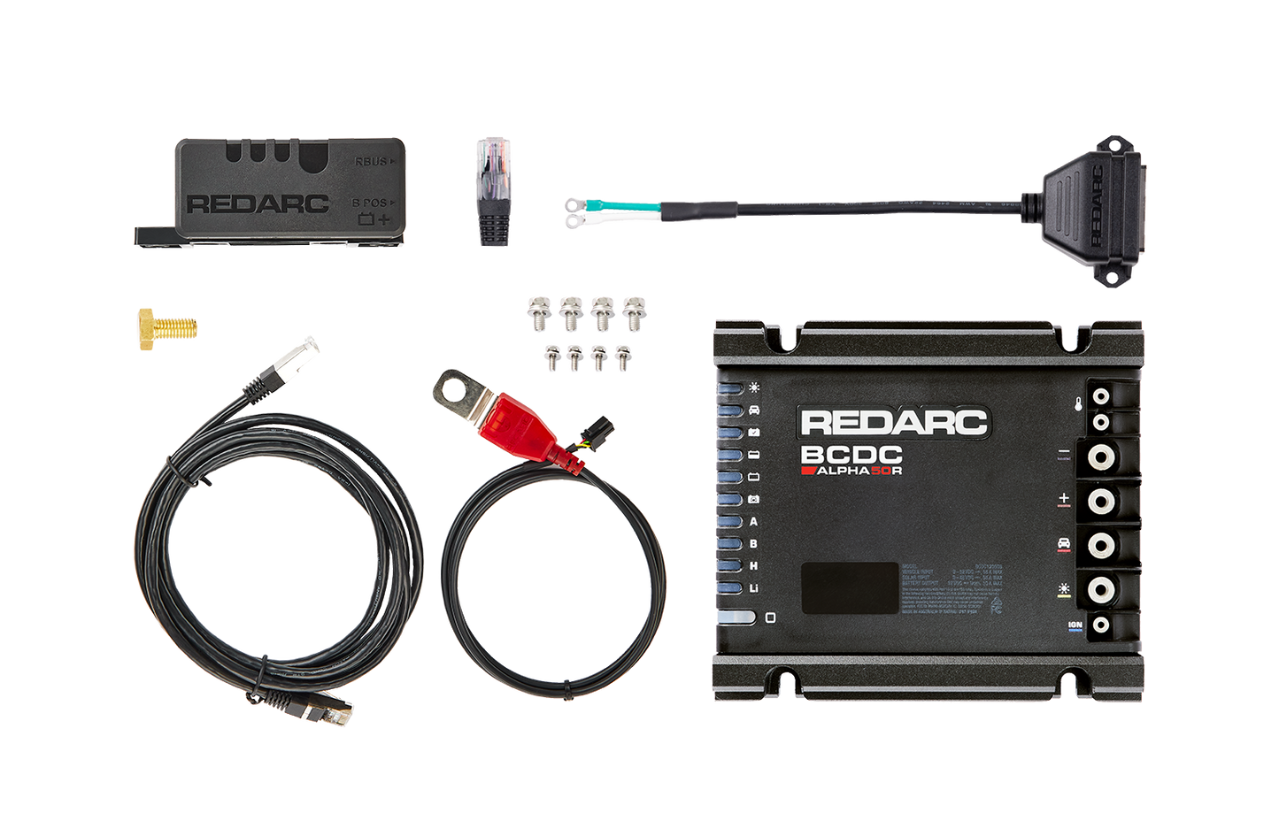 Redarc battery management system components on a white background