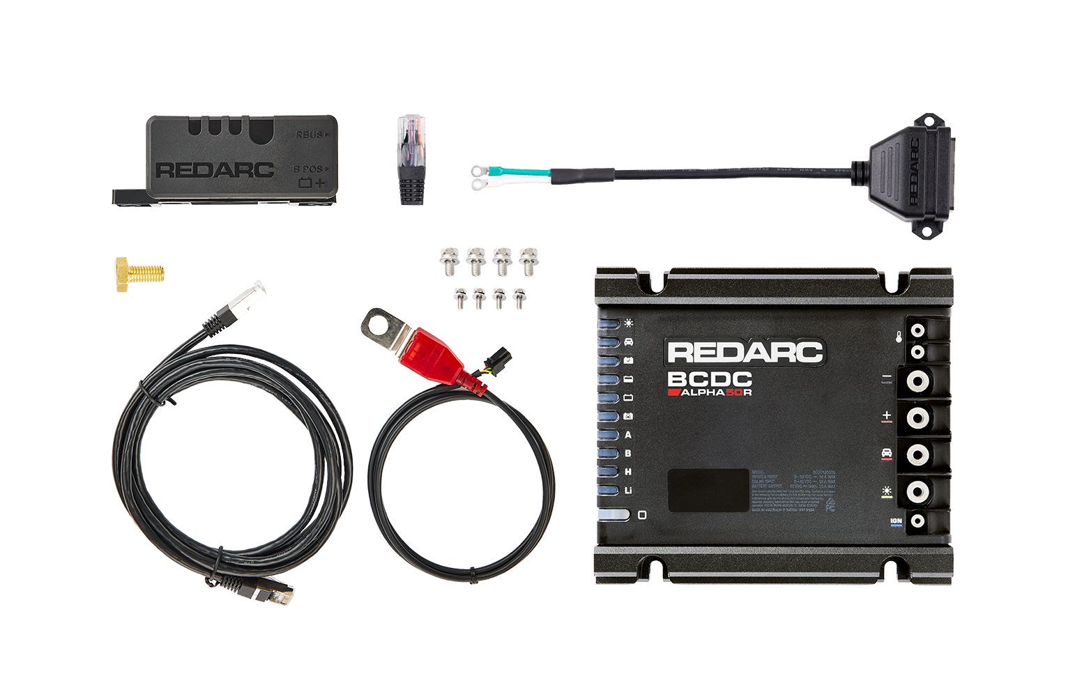 Redarc battery management system components on a white background