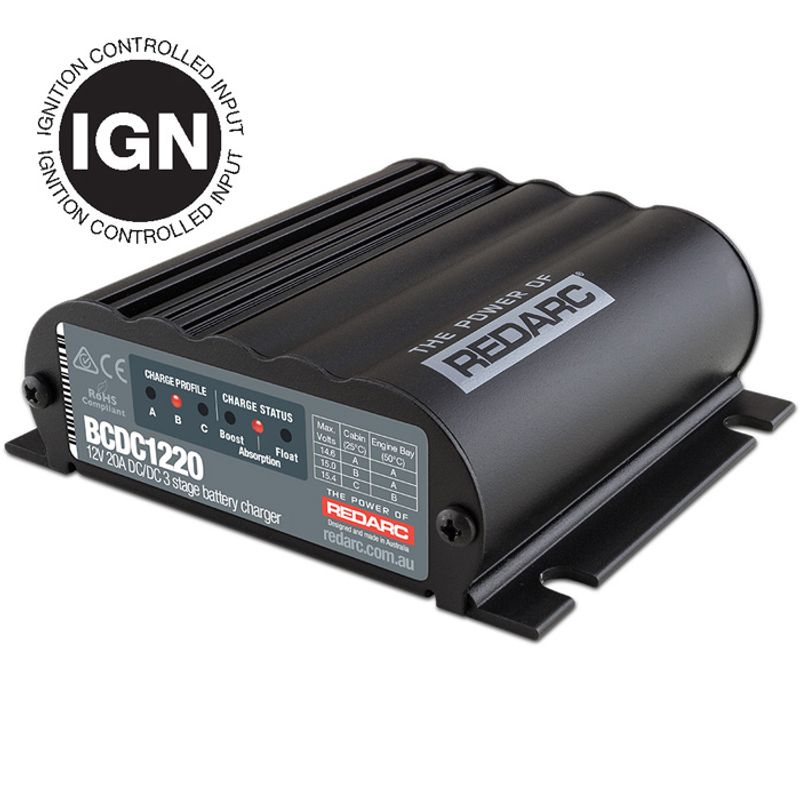 Redarc battery charger with IGN logo on a white background