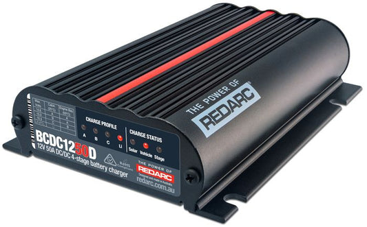 Redarc BCDC1250D battery charger on a white background