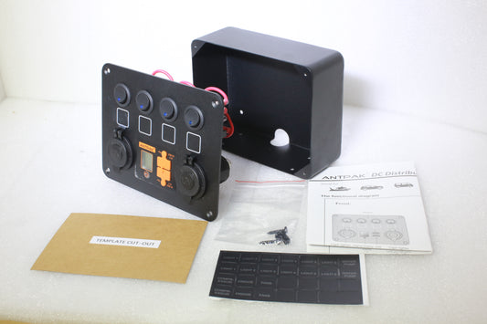 12V DC Power Panel Dual Battery Voltmeter 2X USB & 2X Ciga 4 Ways Surface Mount