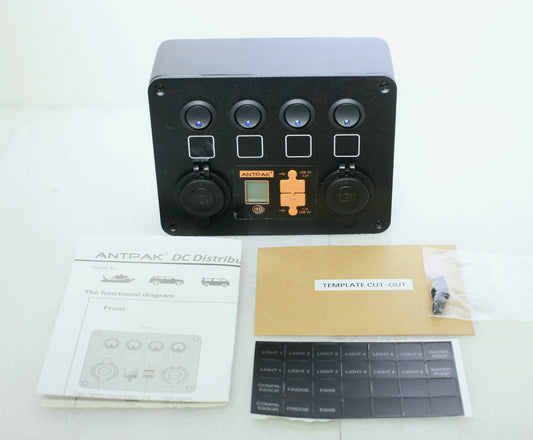 12V DC Power Panel Dual Battery Voltmeter 2X USB & 2X Ciga 4 Ways Surface Mount