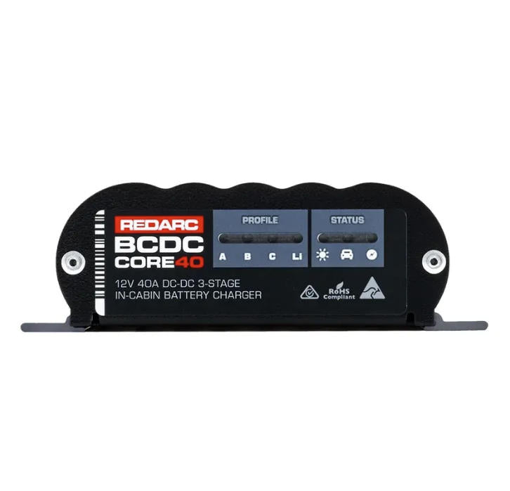 Side image Redarc BCDC Core 40 battery charger on a white background