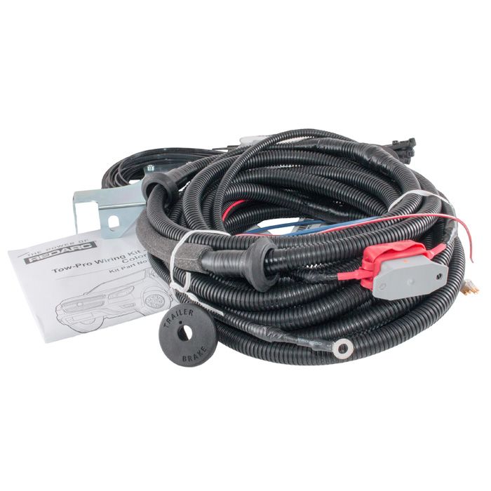 Tow-pro wiring kit with black cable and connectors on a white background