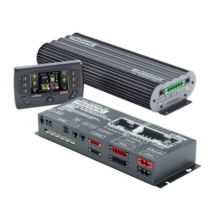 Two electronic power conditioning units on a white background