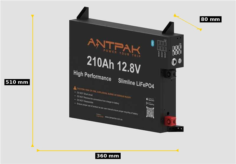 ANTPAK 210Ah 12.8V Slimline BLiFePO4 Lithium Battery High Performance Slim 80mm Bluetooth BMS 4WD Caravan Camper Trailer