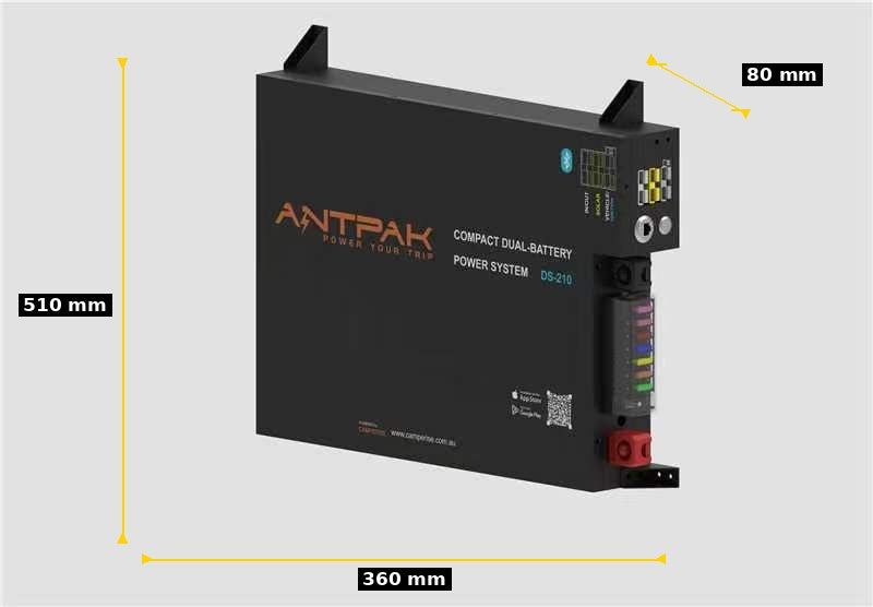 ANTPAK DS-210 210Ah All-in-One Behind Seat Dual Battery System Kit Built-in 40A DC-DC MPPT Solar BMS Bluetooth 4WD Caravan Ready To Use