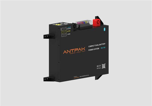 ANTPAK DS-105 105Ah 12.8V All-in-One Behind Seat Dual Battery System Kit Built-in 40A DC-DC MPPT Solar BMS Bluetooth 4WD Caravan Ready To Use