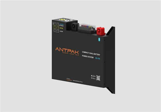 ANTPAK DS-105 105Ah 12.8V All-in-One Behind Seat Dual Battery System Kit Built-in 40A DC-DC MPPT Solar BMS Bluetooth 4WD Caravan Ready To Use