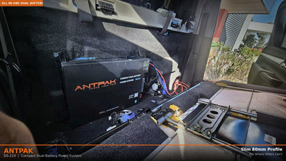 ANTPAK DS-210 210Ah All-in-One Behind Seat Dual Battery System Kit Built-in 40A DC-DC MPPT Solar BMS Bluetooth 4WD Caravan Ready To Use